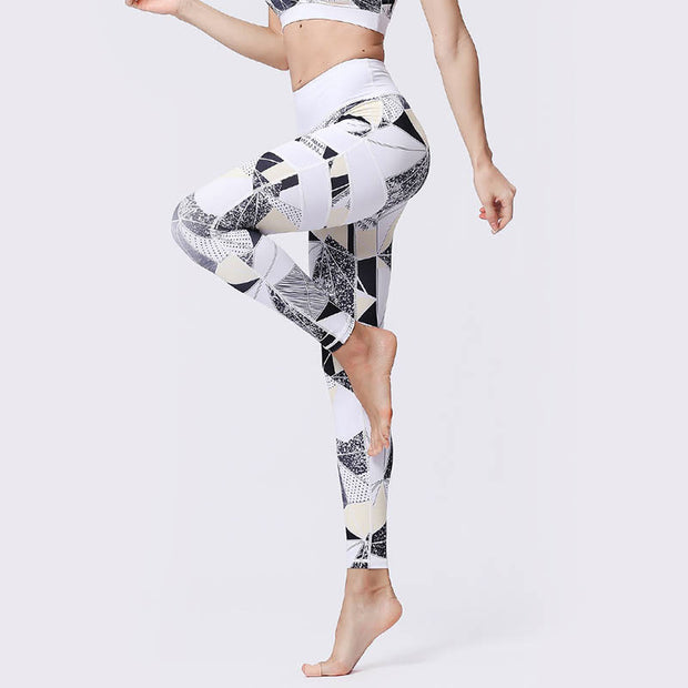 Buddha Stones Flower Petal Leaves Print Sports Exercise Fitness High Waist Leggings Women's Yoga Pants