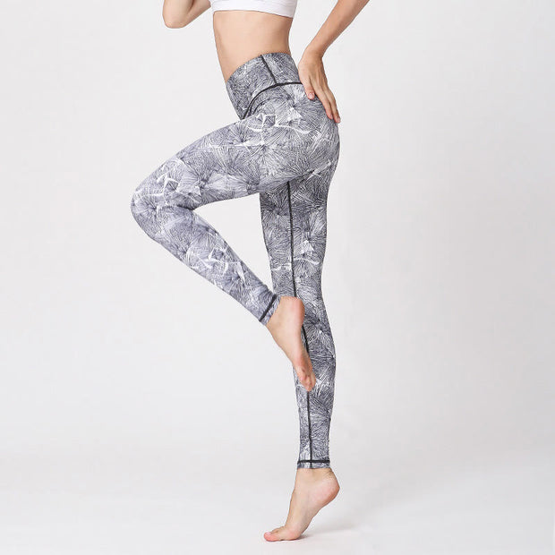 Buddha Stones Mist Leaves Print Sports Exercise Fitness Leggings Women's Yoga Pants