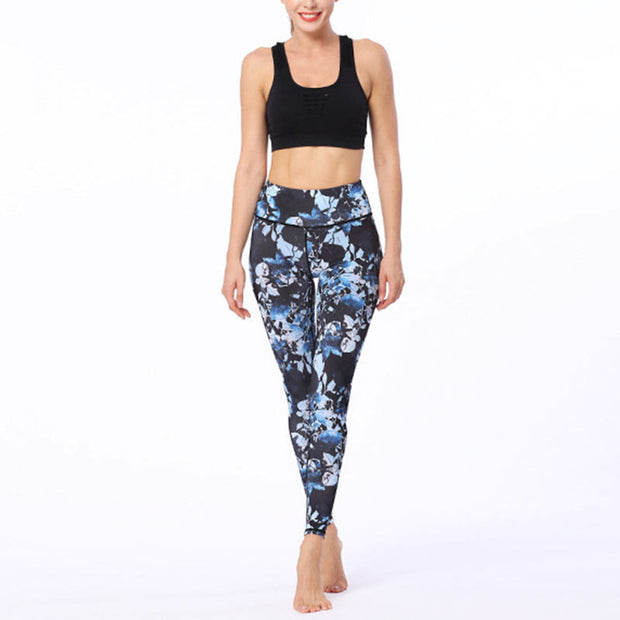 Buddha Stones Simple Leaves Print Sports Fitness Leggings Women's Yoga Pants