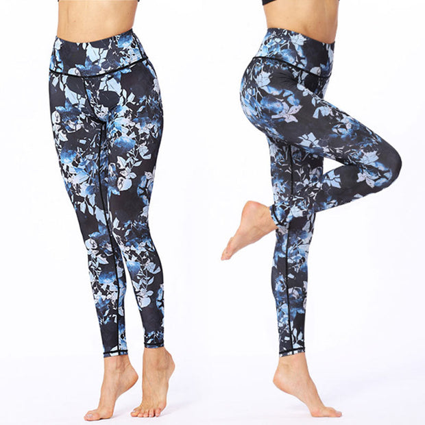 Buddha Stones Simple Leaves Print Sports Fitness Leggings Women's Yoga Pants