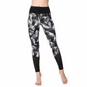 Buddha Stones White Black Ink Brush Lines Print Sports Fitness Mesh Leggings Women's Yoga Pants