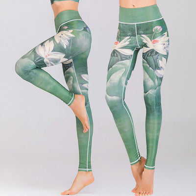 Buddha Stones Lotus Cherry Blossom Gradient Peacock Print Lycra Fabric Fitness Leggings Women's Yoga Pants Women's Leggings BS Lotus XL(Fit for US8-10; UK/AU12-14; EU40-42)