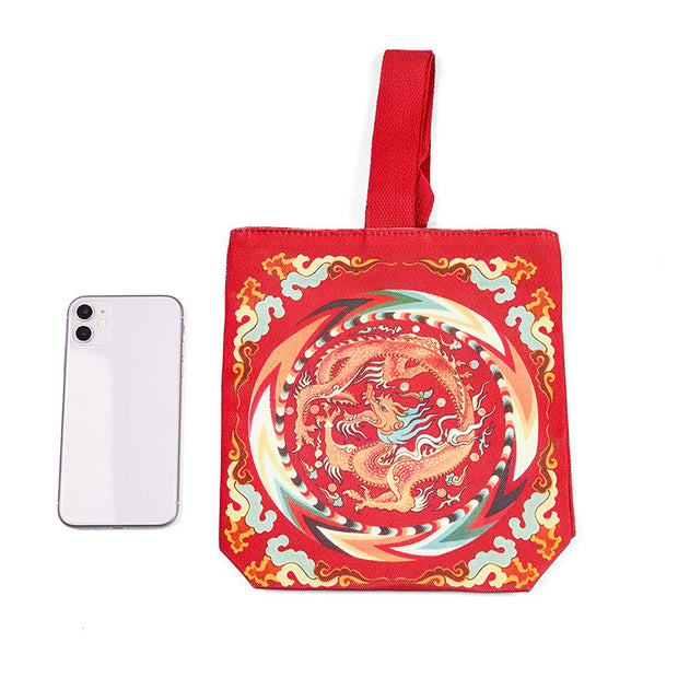Buddha Stones Chinese Dragon Persimmon Canvas Handbag Handbags BS 7