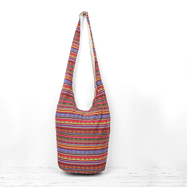 Buddha Stones Cotton Stripes Pattern Crossbody Bag Shoulder Bag