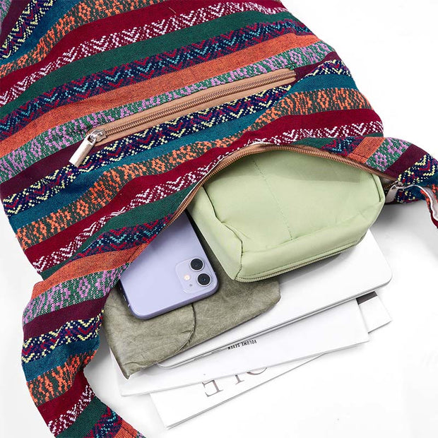 Buddha Stones Colored Geometric Stripes Pattern Cotton Crossbody Bag Shoulder Bag