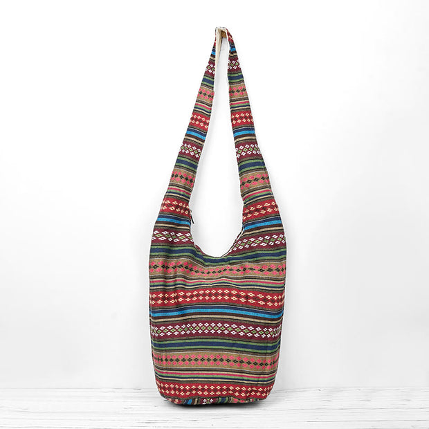 Buddha Stones Colored Geometric Stripes Pattern Cotton Crossbody Bag Shoulder Bag