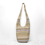 Buddha Stones Khaki Brown Geometric Stripes Pattern Cotton Crossbody Bag Shoulder Bag