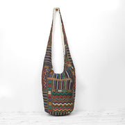 Buddha Stones Green Brown Waves Pattern Cotton Crossbody Bag Shoulder Bag