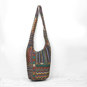 Buddha Stones Green Brown Waves Pattern Cotton Crossbody Bag Shoulder Bag Crossbody Bag&Shoulder Bag BS 1