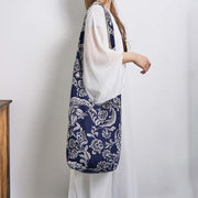 Buddha Stones Navy Blue White Flower Pattern Cotton Crossbody Bag Shoulder Bag Crossbody Bag&Shoulder Bag BS 3