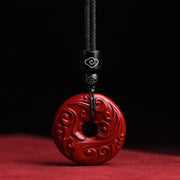 Buddha Stones Natural Cinnabar Lotus Peace Buckle Blessing Necklace String Pendant