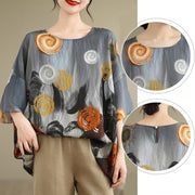 Buddha Stones Casual Colorful Gray Dandelion Three Quarter Sleeve Linen T-shirt Tee Women's T-Shirts BS 9