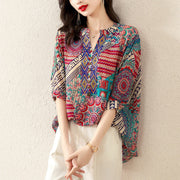 Buddha Stones Women's Mandala Geometry Half Button Shirt Women's Shirts BS 11