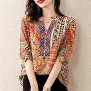 Buddha Stones Women's Mandala Geometry Half Button Shirt Women's Shirts BS 19