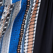 Buddha Stones Black Blue Stripes Short Sleeve Midi Dress With Pockets Midi Dress BS 9
