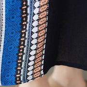 Buddha Stones Black Blue Stripes Short Sleeve Midi Dress With Pockets Midi Dress BS 11
