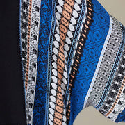 Buddha Stones Black Blue Stripes Short Sleeve Midi Dress With Pockets Midi Dress BS 10