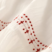Buddha Stones Solid Color Embroidery Short Sleeve Cotton Midi Dress - image 10
