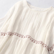 Buddha Stones Solid Color Embroidery Short Sleeve Cotton Midi Dress - image 6