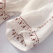 Buddha Stones Solid Color Embroidery Short Sleeve Cotton Midi Dress - image 9