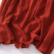Buddha Stones Solid Color Embroidery Short Sleeve Ramie Linen Midi Dress Midi Dress BS 22