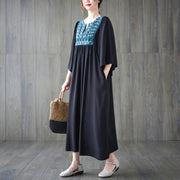 Buddha Stones Embroidery Notched Ruffled Hem Midi Dress With Pockets Midi Dress BS 24