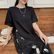Buddha Stones Casual Flower Jacquard Short Sleeve T-Shirt Midi Dress Midi Dress BS 4
