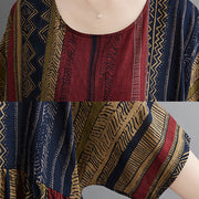 Buddha Stones Boho Geometry Short Sleeve Midi Dress With Pockets Midi Dress BS 9
