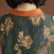 Buddha Stones Casual Sleeveless Flower Printed Button Cotton Linen Midi Dress Midi Dress BS 6