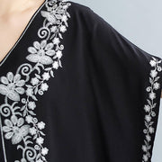 Buddha Stones Summer Embroidery Flower V-Neck Short Sleeve Maxi Dress Maxi Dress BS 6