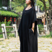 Buddha Stones Solid Color Loose Batwing Sleeve Maxi Dress With Pockets Maxi Dress BS 16