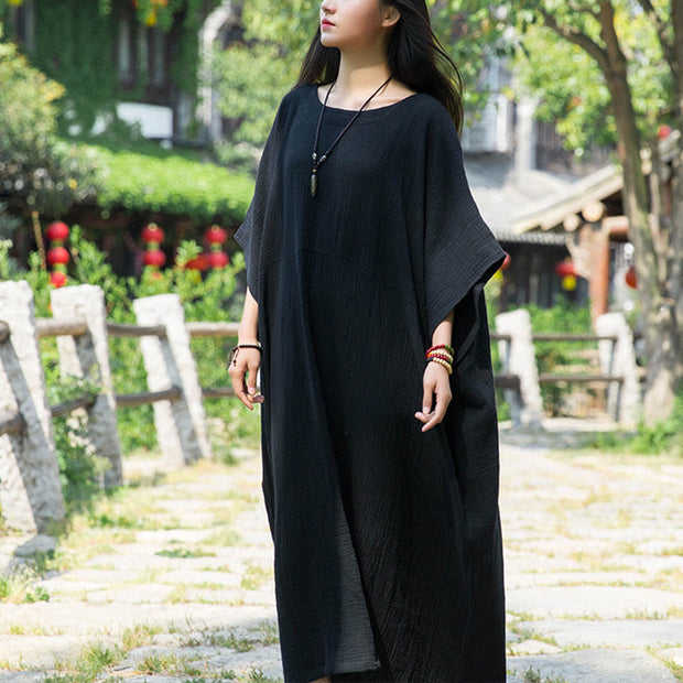 Buddha Stones Solid Color Loose Batwing Sleeve Maxi Dress With Pockets Maxi Dress BS 17