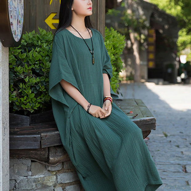 Buddha Stones Solid Color Loose Batwing Sleeve Maxi Dress With Pockets Maxi Dress BS 28