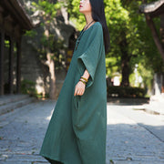 Buddha Stones Solid Color Loose Batwing Sleeve Maxi Dress With Pockets Maxi Dress BS 29