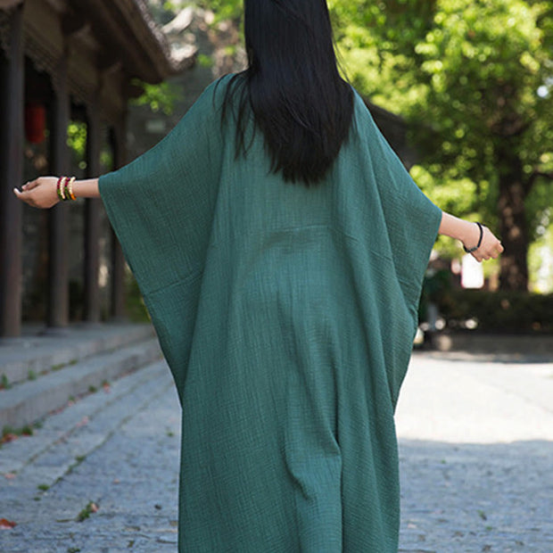 Buddha Stones Solid Color Loose Batwing Sleeve Maxi Dress With Pockets Maxi Dress BS 25