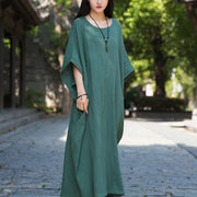 Buddha Stones Solid Color Loose Batwing Sleeve Maxi Dress With Pockets Maxi Dress BS 27