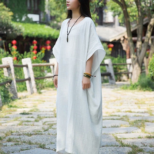 Buddha Stones Solid Color Loose Batwing Sleeve Maxi Dress With Pockets Maxi Dress BS 1