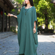 Buddha Stones Solid Color Loose Batwing Sleeve Maxi Dress With Pockets Maxi Dress BS MediumAquamarine F(Fit for US4-14; UK/AU8-18; EU36-46)