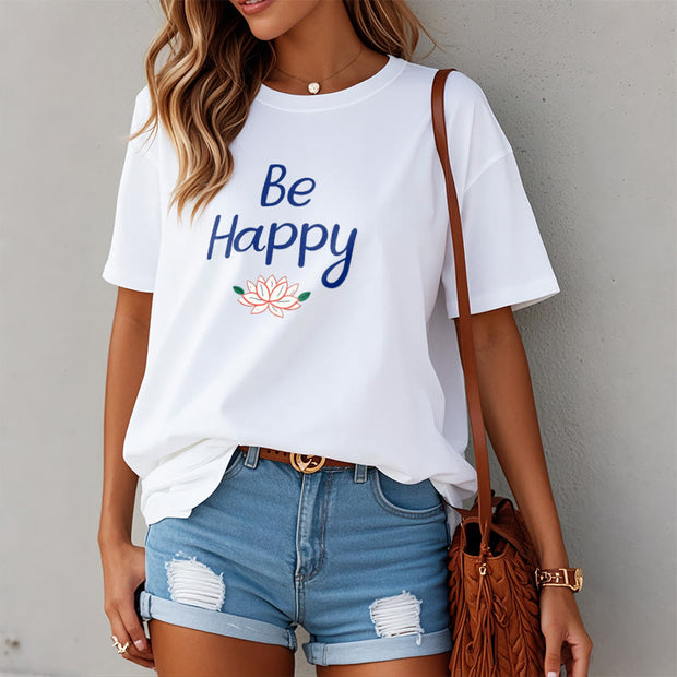 Buddha Stones Be Happy Lotus Tee T-shirt