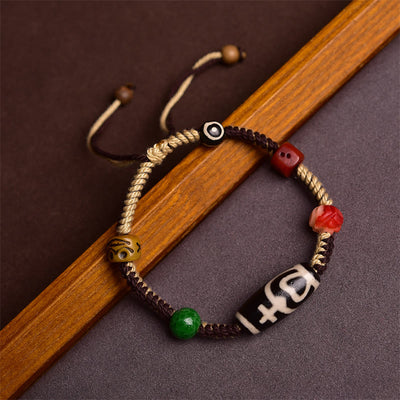 Buddha Stones Handmade Tibetan Dzi Bead Wealth Braided Rope Bracelet Bracelet BS Dzi Bead(Wrist Circumference 14-16cm)