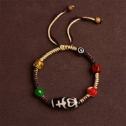 Buddha Stones Handmade Tibetan Dzi Bead Wealth Braided Rope Bracelet Bracelet BS 1