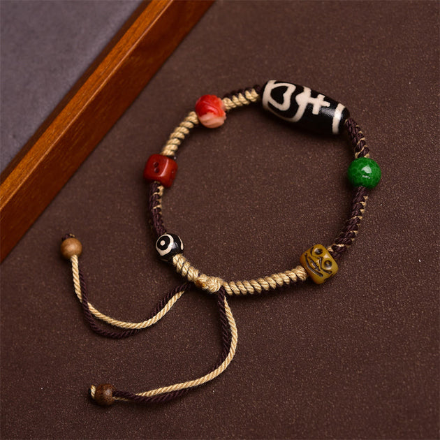 Buddha Stones Handmade Tibetan Dzi Bead Wealth Braided Rope Bracelet ...