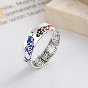 Buddha Stones 925 Sterling Silver Lucky Koi Fish Auspicious Clouds Wealth Ring Ring BS 9