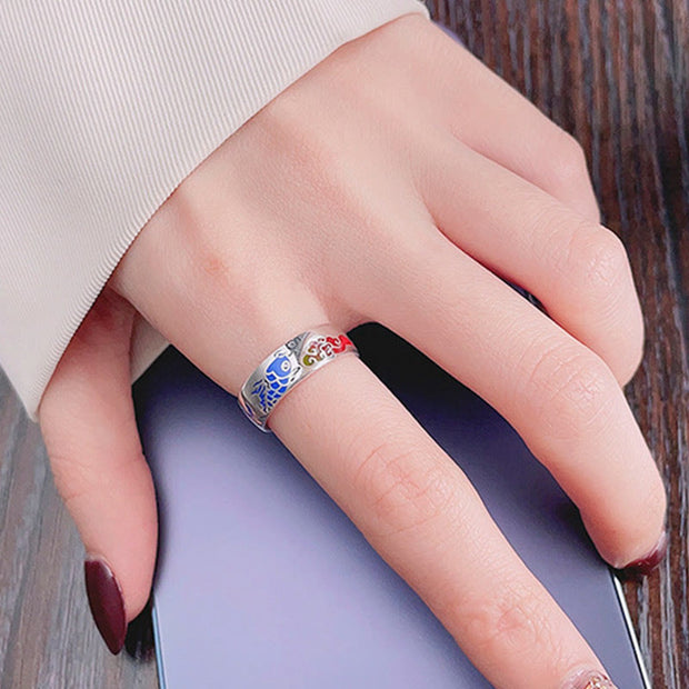 Buddha Stones 925 Sterling Silver Lucky Koi Fish Auspicious Clouds Wealth Ring Ring BS 4
