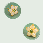 Buddha Stones 925 Sterling Silver Hetian Jade Luck Flower Stud Earrings Earrings BS 9