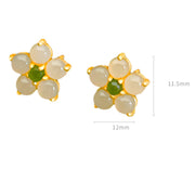 Buddha Stones 925 Sterling Silver Hetian Jade Luck Flower Stud Earrings Earrings BS 7