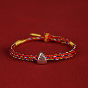 Buddha Stones 925 Sterling Silver Fu Character Luck Multicolored Rope Bracelet Bracelet BS Red 14-20cm