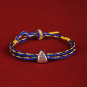 Buddha Stones 925 Sterling Silver Fu Character Luck Multicolored Rope Bracelet Bracelet BS Blue 14-20cm