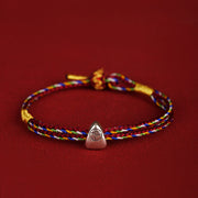 Buddha Stones 925 Sterling Silver Fu Character Luck Multicolored Rope Bracelet Bracelet BS Dark Red 14-20cm