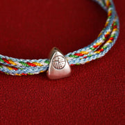 Buddha Stones 925 Sterling Silver Fu Character Luck Multicolored Rope Bracelet Bracelet BS 2